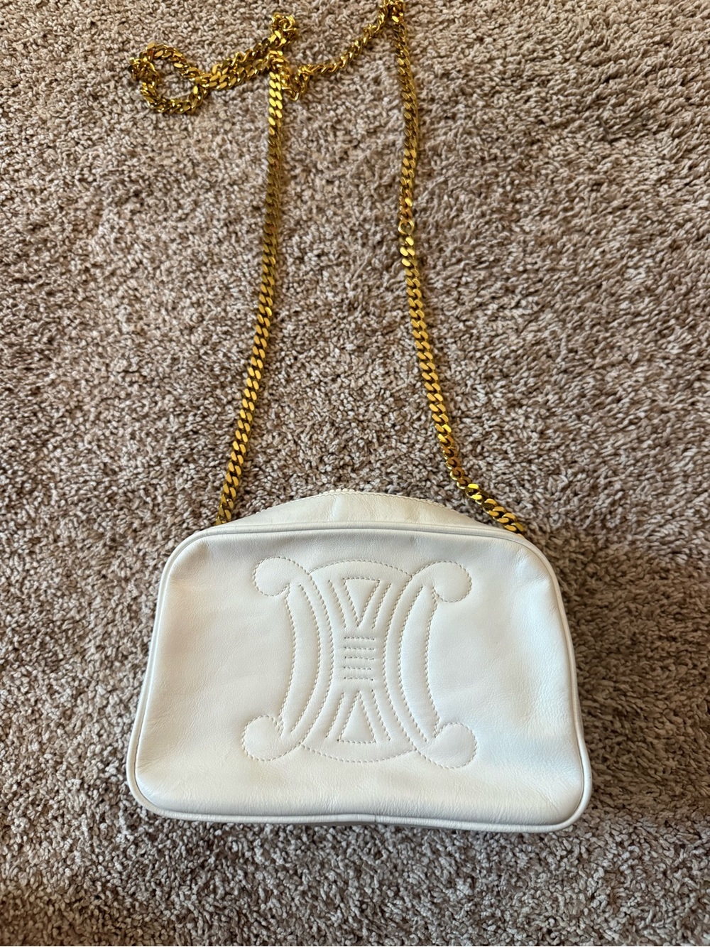 Celine Cream Leather Crossbody with Gold Chain Vintage